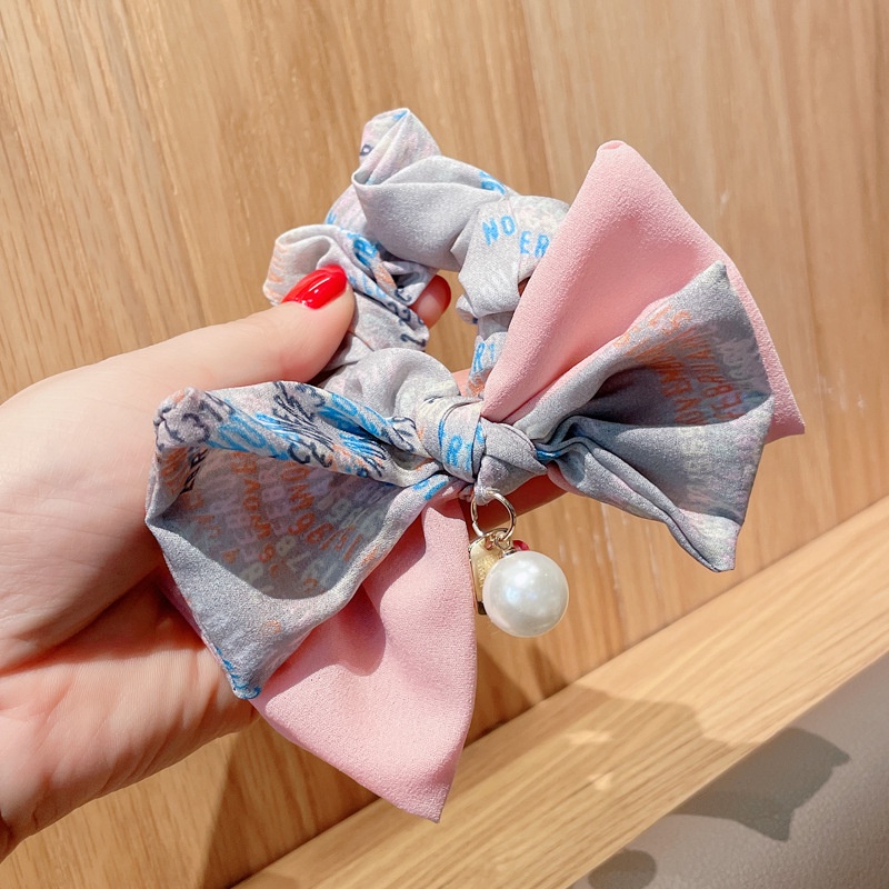 Dây Buộc Tóc Cao Su Co Giãn Phối Ruy Băng Đính Ngọc Trai Thời Trang Hàn Quốc Cho Nữ