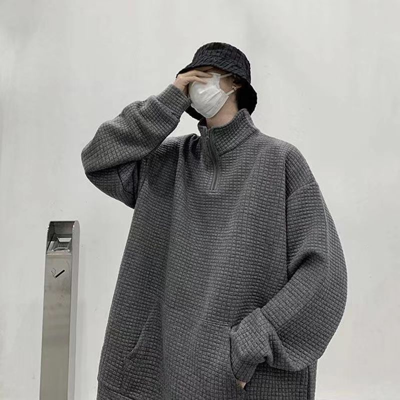Áo Sơ Mi polo Thời Trang Hàn Quốc Năng Động Cho Nam American Retro Waffle Men Sweater Turtleneck Half-Zip Solid Color Couple Áo len