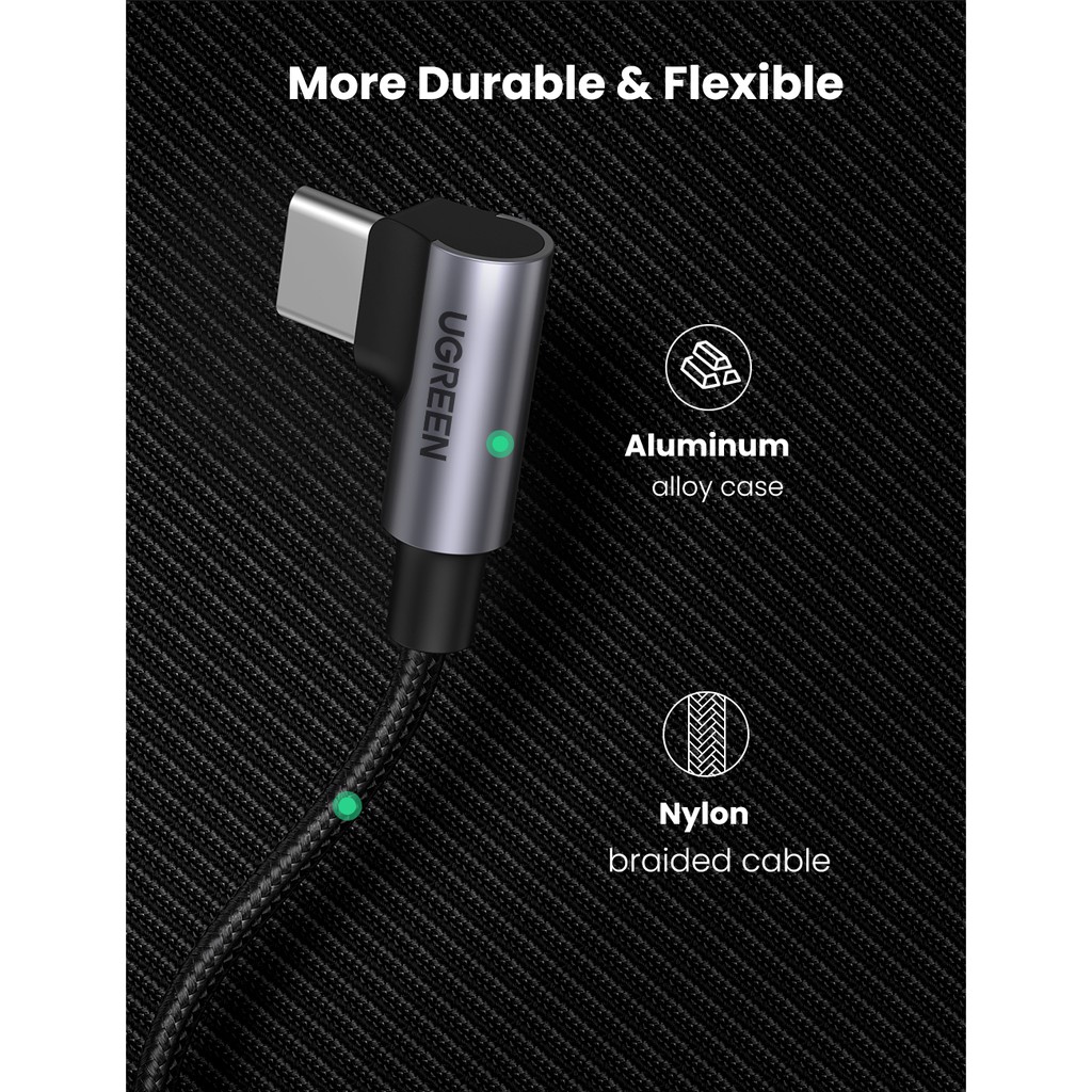Cáp sạc nhanh góc UGREEN 100W 5A USB C sang USB C PD góc phải 90 độ tiện dụng