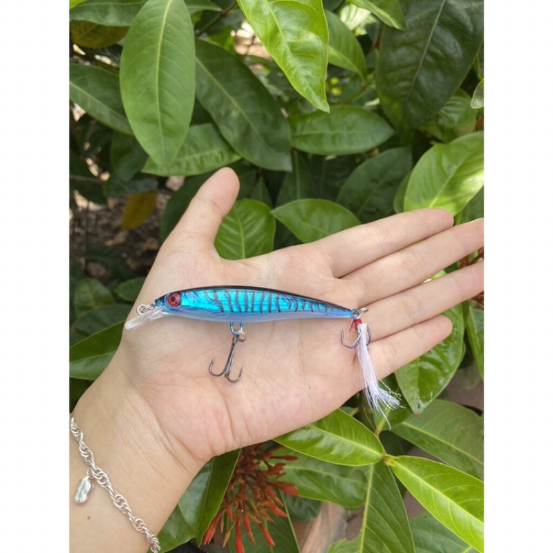 Mồi cá giả đuôi lông dài 9cm nặng 8cm câu chẽm,mú,ngão nhạy bén