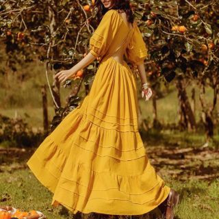 Đầm maxi vàng xòe, đầm boho, maxi dài hở lưng, video thật 100%