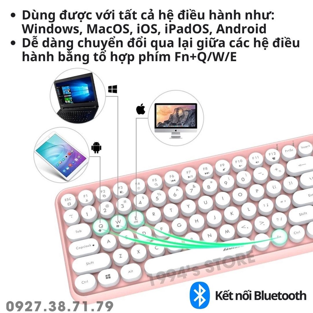 (CÓ SẴN) Bàn Phím Không Dây Bluetooth Ajazz 308i - Dùng Được Cho Windows, MAC OS, IOS, Android - Tặng Kèm 2 Viên Pin