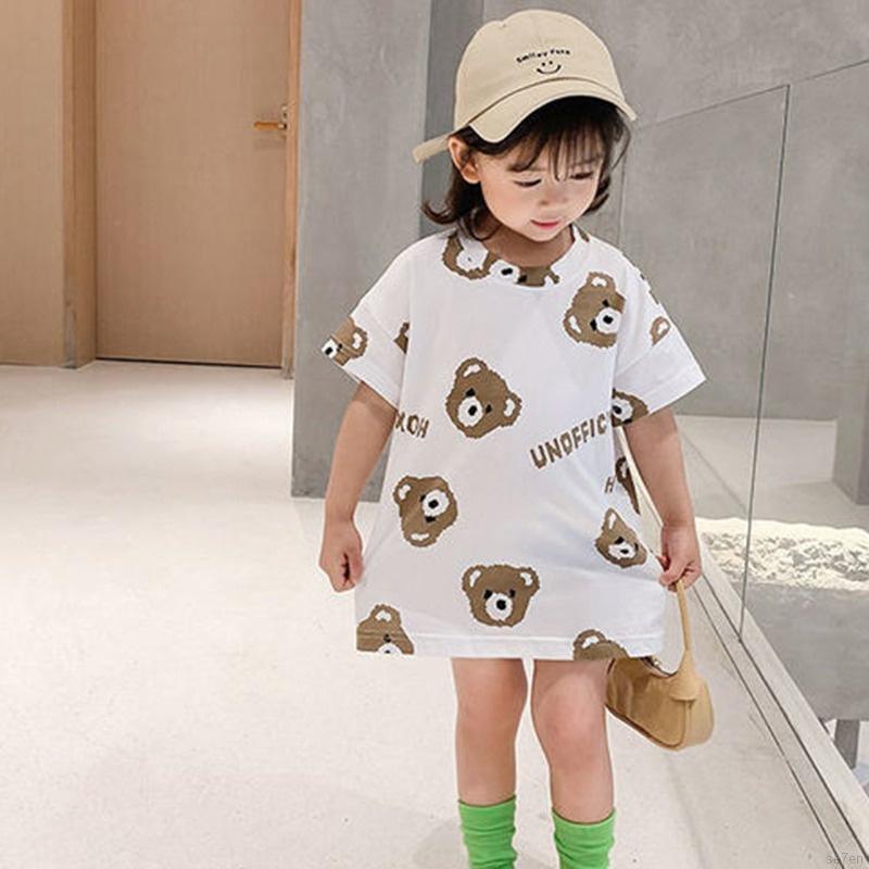 Đầm Công Chúa Se7En Tay Ngắn In Hoạt Hình Kiểu Hàn Quốc Thời Trang Mùa Hè Cho Bé Gái