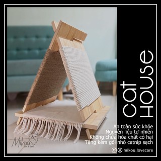 Nhà gỗ cho mèo có phần cào móng tiện lợi , handmade, mikou