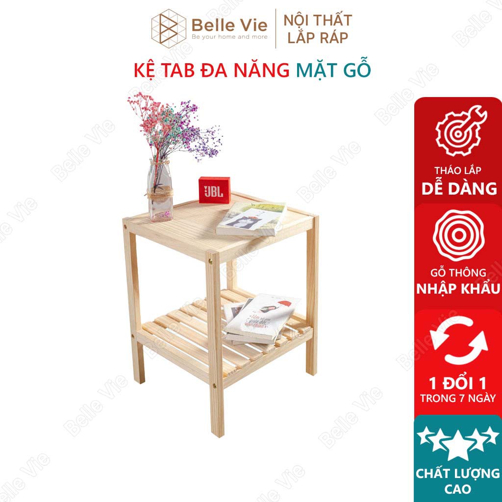 Kệ Đầu Giường Khung Gỗ Mặt Gỗ 2 Tầng  BELLEVIE  Kệ Gỗ Tab Đầu Giường Mặt Gỗ Phong Cách Hàn Quốc