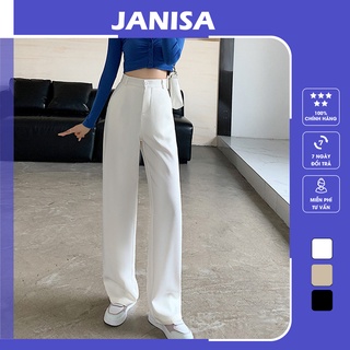 Quần ống rộng nữ lưng cao ống suông dài 100cm công sở đẹp cao cấp JANISA QD01