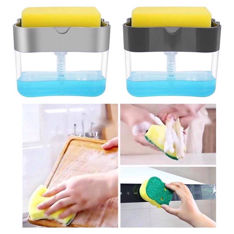 Hộp đựng chứa xà phòng, để nước rửa chén, bát và miếng rửa chén bát 2 in 1 nhấn tạo bọt