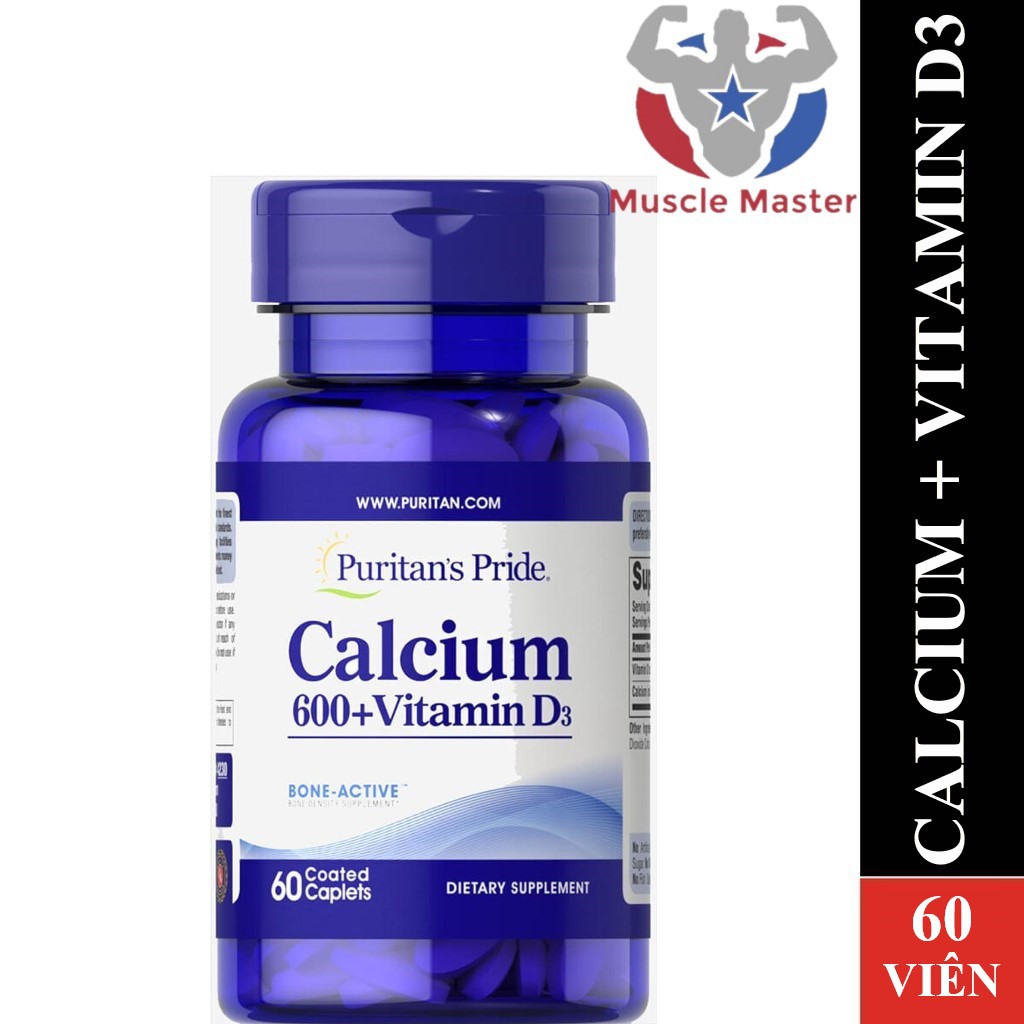 Viên Uống Canxi Kết Hợp Vitamin D3 Giúp Tăng Chiều Cao Puritan's Pride Calcium 600 + Vitamin D3 60 Viên