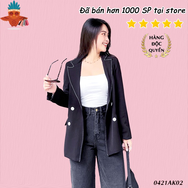 Blazer nữ khoác vest công sở đen viền trắng THOCA HOUSE thời trang hiện đại, mặc đi làm, đi sự kiện chuyên nghiệp
