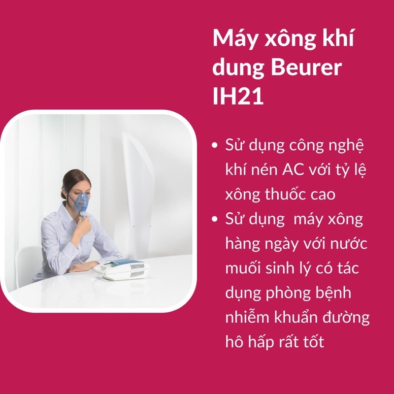 Máy xông mũi họng, xong khí dung siêu âm BEURER IH21 công nghệ phun sương ATOMIZWERS bảo hành 24 tháng