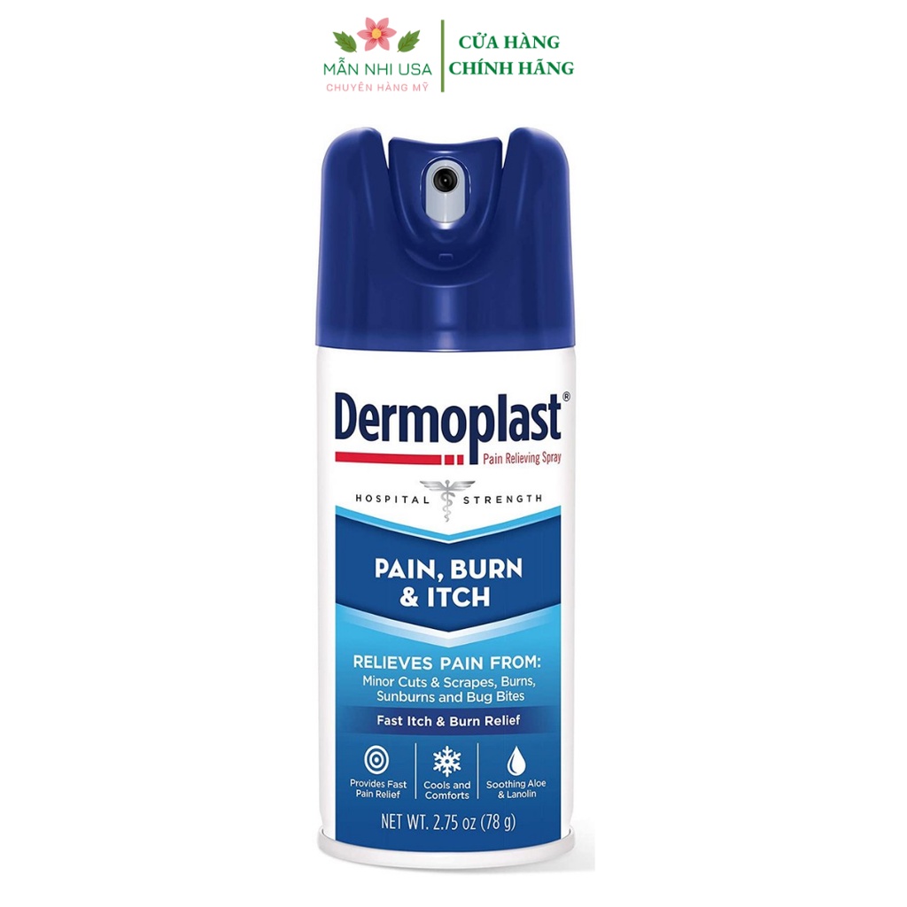Xịt giảm đau, bỏng, ngứa ngoài da cho vết cắt nhỏ, bỏng và vết cắn Dermoplast Pain Relieving Spray 78g