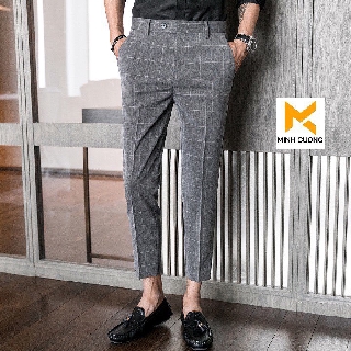 Quần tây nam kẻ karo dáng ôm vải cotton mềm mát, quần dáng âu 2 màu ghi tối và ghi sáng dễ dàng phối đồ, dáng côn [VNXK]