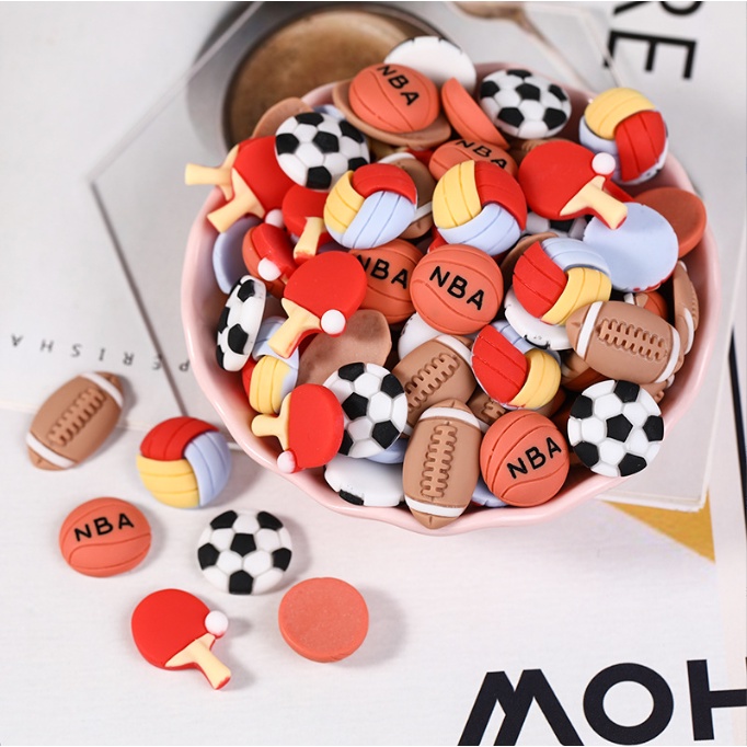 Charm bóng bàn, bóng bầu dục, bóng chuyền, bóng đá, bóng rổ cho các bạn trang trí Jibbitz, slime, vỏ ốp điện thoại, DIY