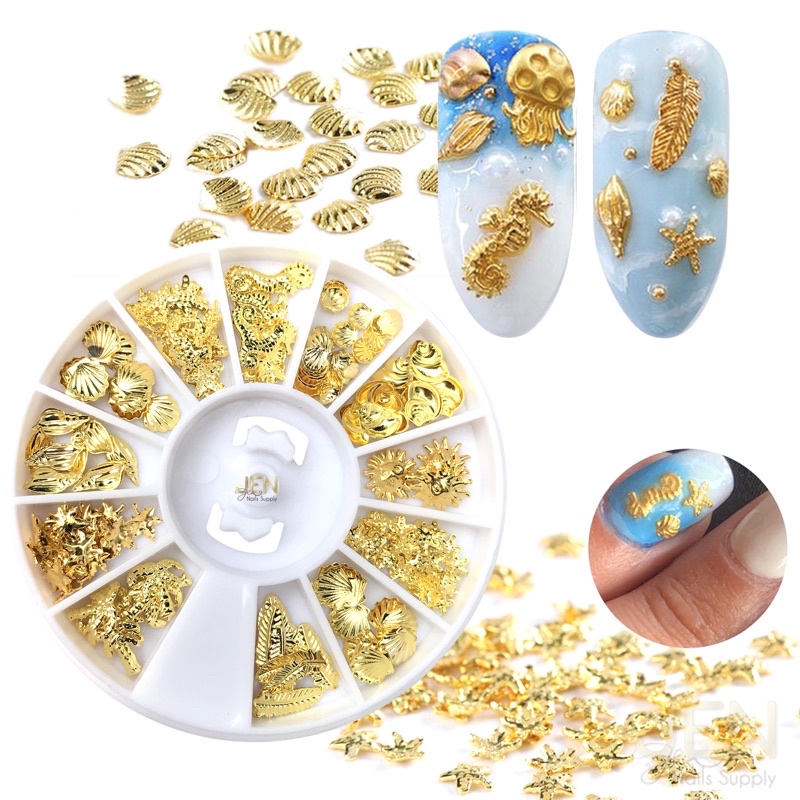 Phụ kiện nail sao biển vỏ sò kim loại hạt Charm vàng trang trí móng