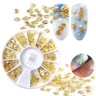 Phụ kiện nail sao biển vỏ sò kim loại hạt Charm vàng trang trí móng
