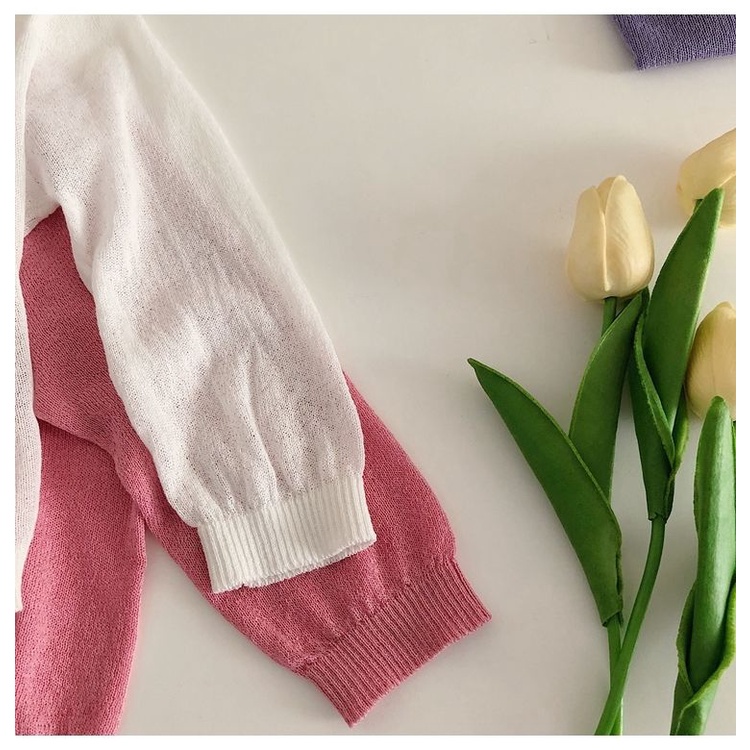 Áo Khoác Cardigan Dệt Kim Màu Trơn Chống Nắng Phong Cách Nhật Hàn Thời Trang Mùa Hè Cho Bé Gái