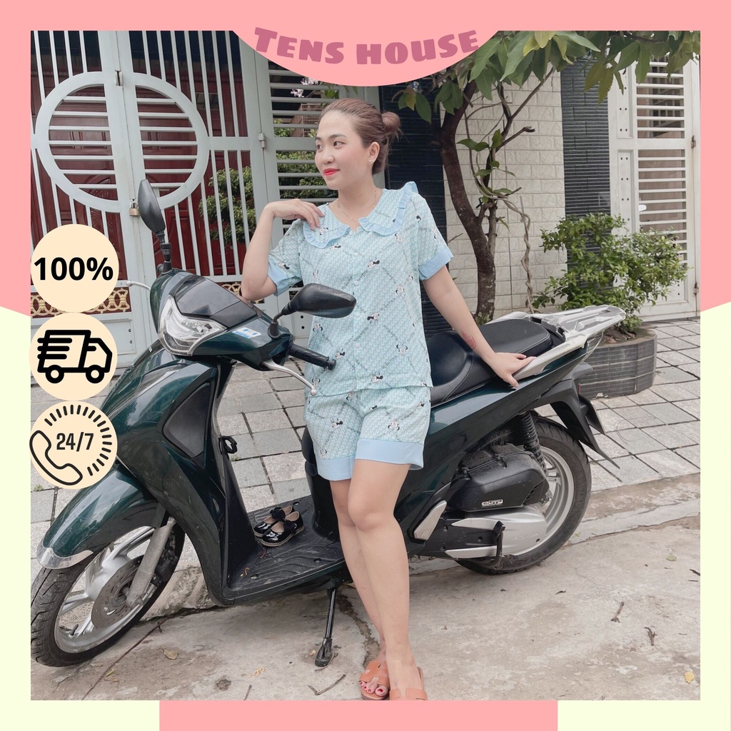 Bộ pijama nữ lụa mango quần áo ngủ thời trang ngắn tay mặc nhà họa tiết sang trọng xinh xắn