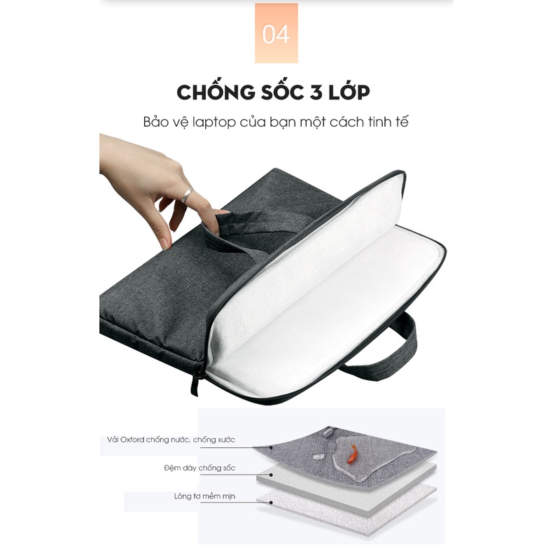 Túi chống sốc laptop có quai xách Gu Bag, nhiều ngăn, đệm dày, lót nhung, phù hợp nhiều dòng laptop