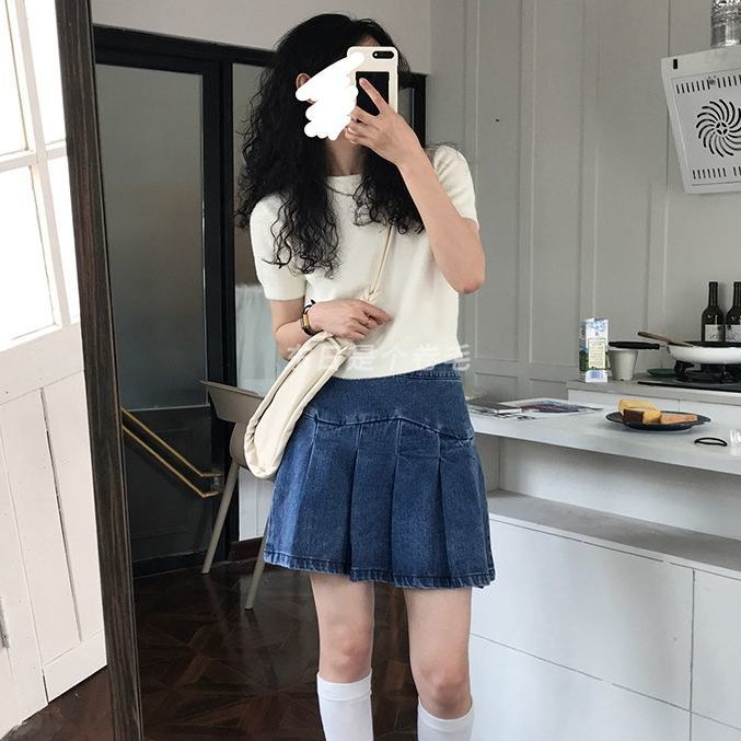 chân váy jean Lưng Cao Xếp Ly Thời Trang Hàn Quốc 3936 | BigBuy360 - bigbuy360.vn