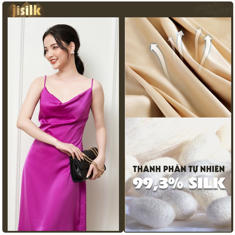 Đầm dự tiệc lụa sang trọng dạ hội lụa đi biển cổ đổ Partyqueen jisilk L.V2D-03 | BigBuy360 - bigbuy360.vn