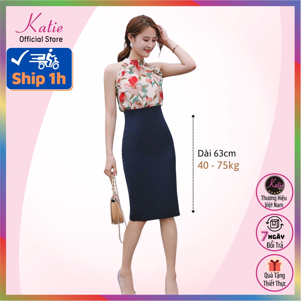 Chân Váy Bút Chì Katie Chân Váy Bó Dài Qua Gối 63cm Màu Xanh Đen Thanh Lịch Co Giãn 4 Chiều Cv088
