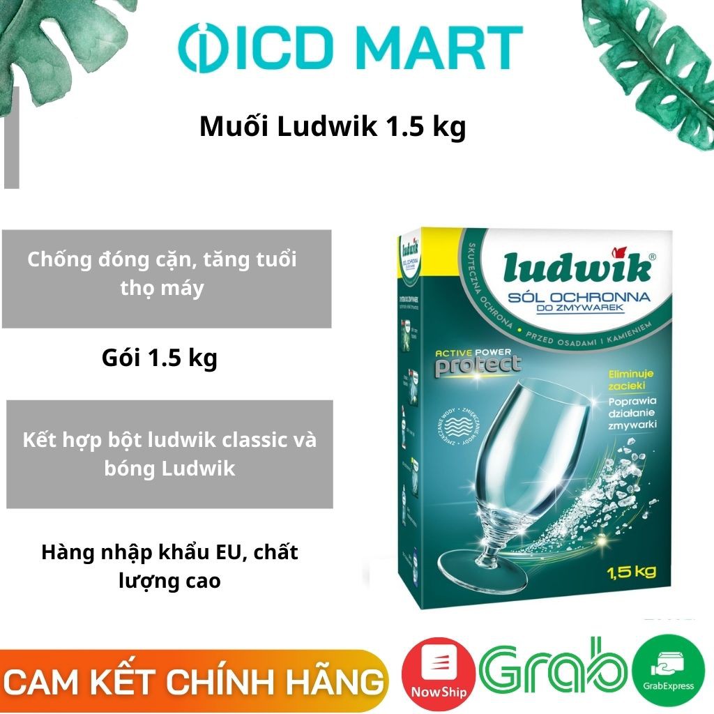 [NHẬP KHẨU EU] Muối máy rửa bát LUDWIK 1.5kg, làm mềm nước, dùng cho tất cả loại máy Bosch, Texgio, Hafele