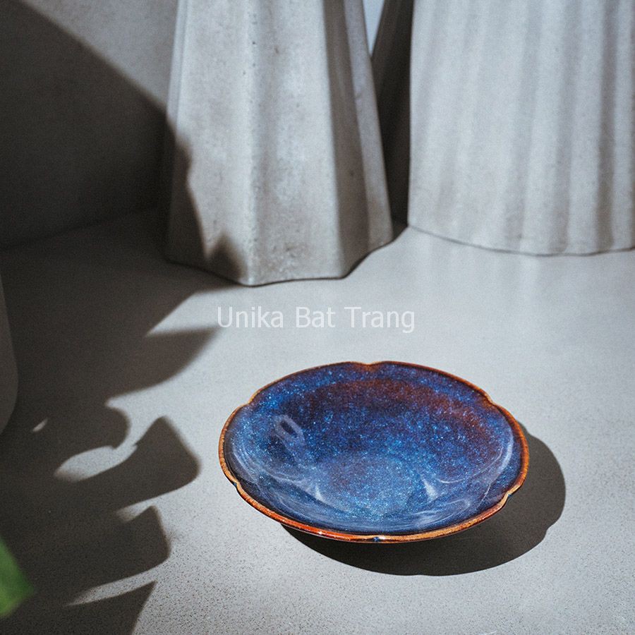 Đĩa Miệng Viền Hoa D13 Men Xanh Hoả Biến - Gốm Sứ Cao Cấp Bát Tràng