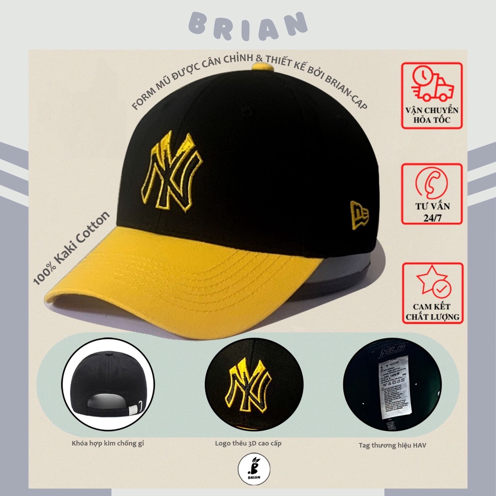 Mũ lưỡi trai đen vàng MLB thêu chữ NY vàng đen Hàn Quốc, nón kết hàng xuất dư cao cấp phong cách Hàn Quốc.