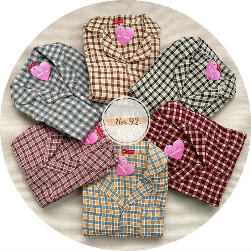 BỘ PIJAMA CHẤT ĐŨI HOẠ TIẾT KẺ Ô HÀNG THIẾT KẾ CAO CẤP