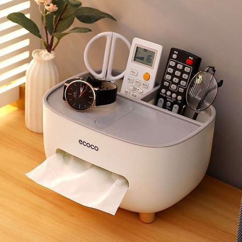 Hộp Đựng Giấy Ăn - Hộp Đựng Khăn Giấy Ecoco Có Ngăn Để Đồ, Trang Trí Nhà