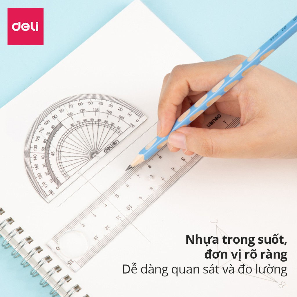 Bộ thước kẻ, thước đo độ, eke cho học sinh - bộ dụng cụ học tập 4 chiếc - Trong suốt, dễ nhìn và đo chính xác