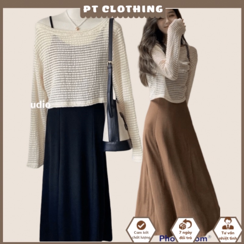 Set Đầm Váy 2 Dây Nữ Kèm Áo Lưới