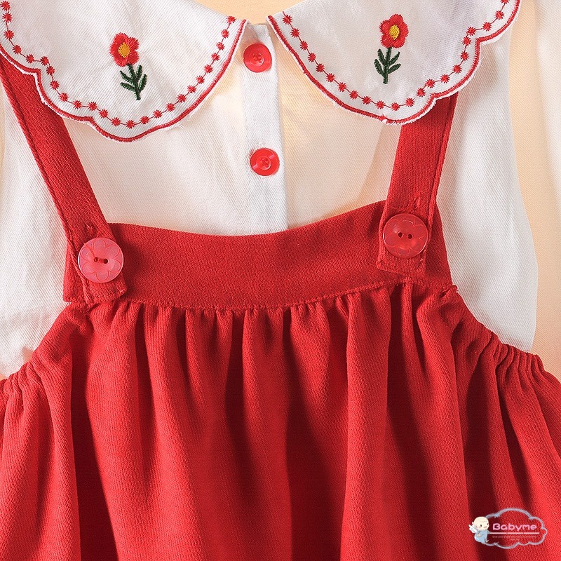 Đầm Yếm Thêu Hoa Thân Thiện Với Da Thoáng Khí Thời Trang Xuân Thu Cho Bé Gái