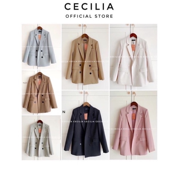 Áo blazer nữ dài tay 2 lớp CECILIA Design thiết kế AZURA (ảnh thật), khoác vest form suông có lót, đệm vai, dài qua mông