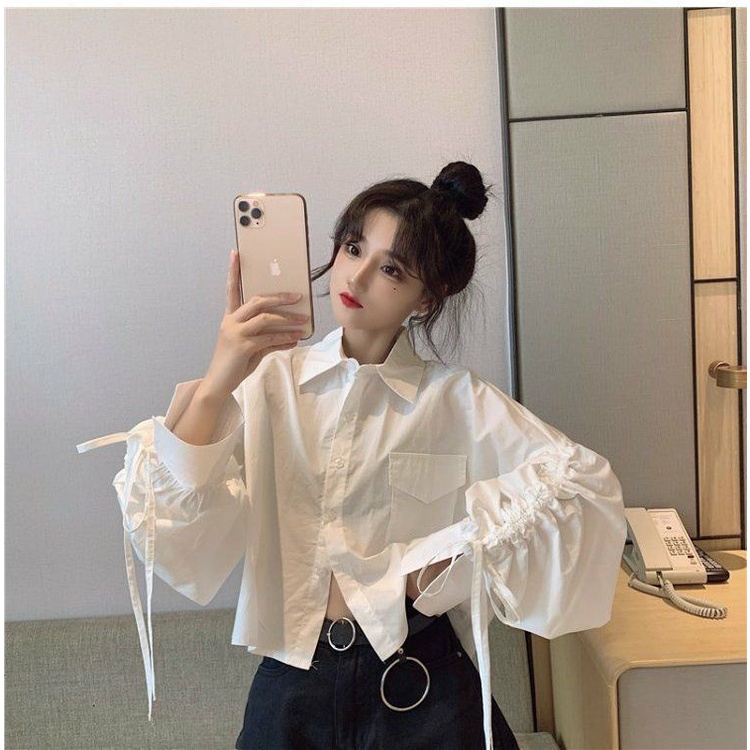Short Sleeve Wide Sleeve Shirt With Drawstrings Spring Autumn 2022 Fashion For Women