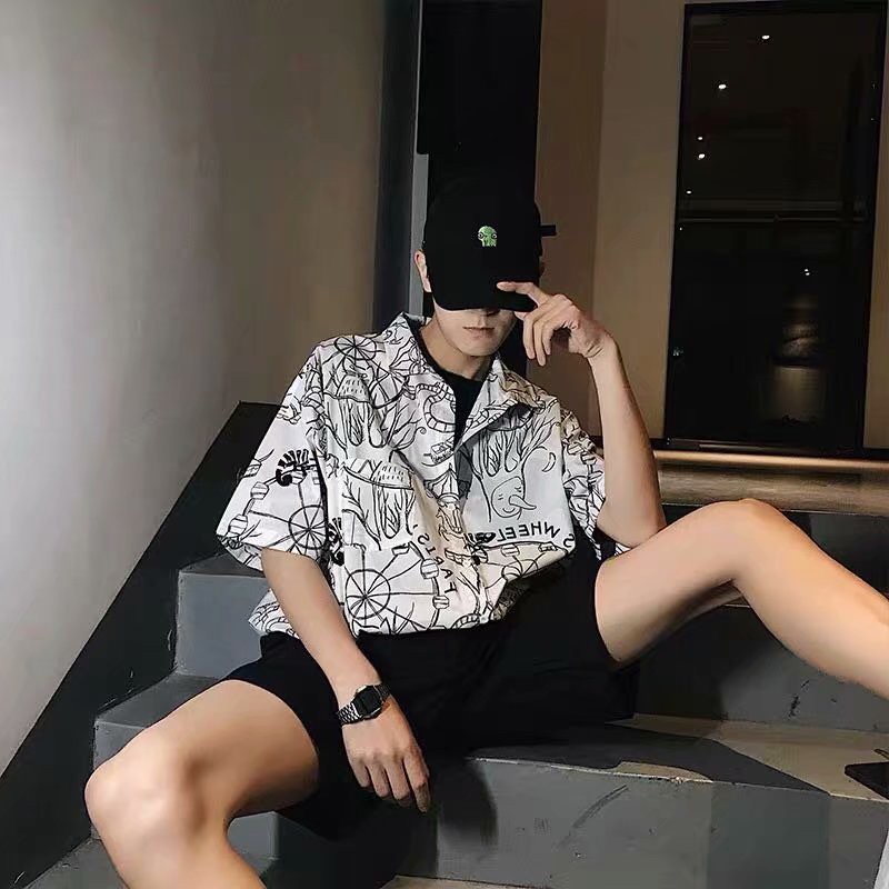 Áo Sơ Mi Tay Ngắn In Họa Tiết Hoạt Hình Phong Cách Hawaii Thời Trang Cho Nam