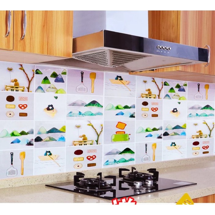 Decal dán bếp tráng nhôm cách nhiệt mẫu đồi núi khổ 0.6m keo sẵn