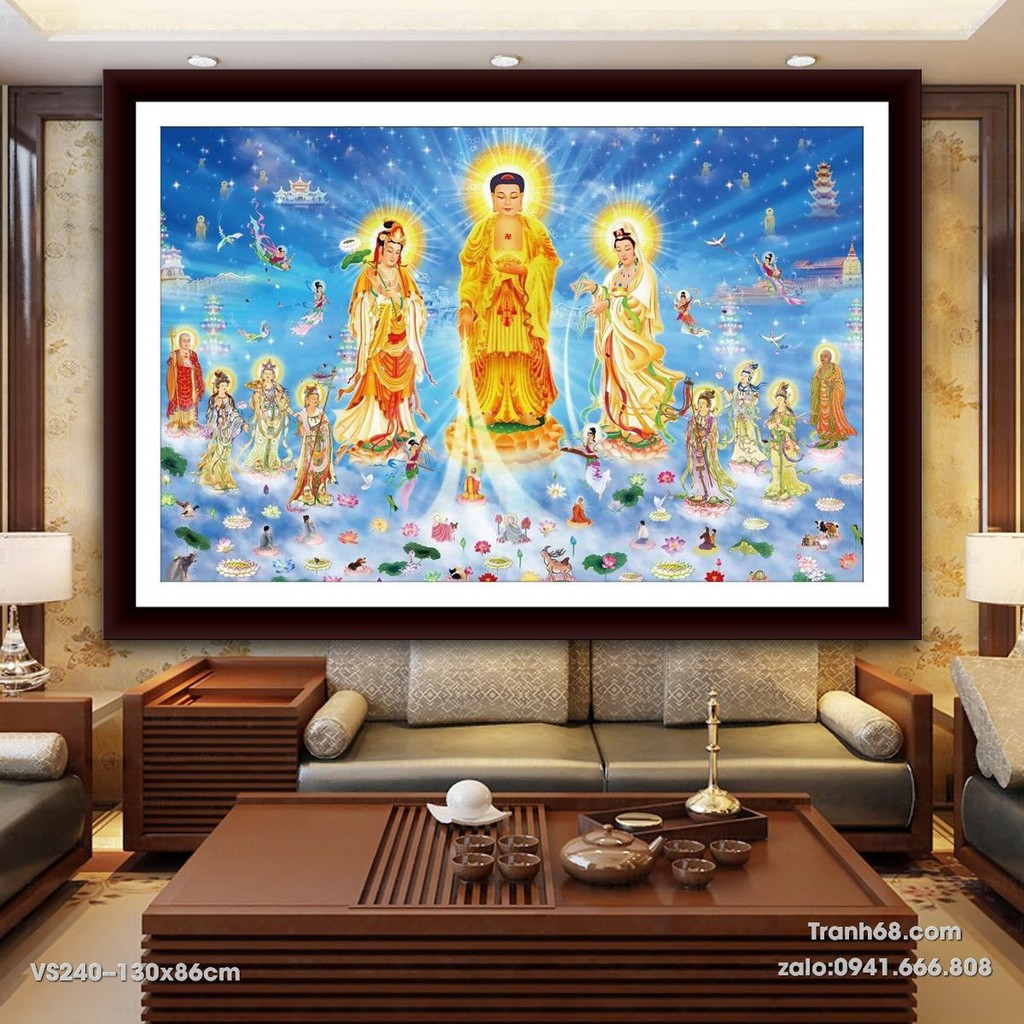 Tranh đính đá venus Tây Phương Cực Lạc Thánh Chúng A Di Đà Phật VS240 kích thước 130x86cm