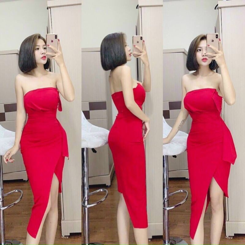 Đầm body cúp ngực xếp ly xẻ tà thời trang