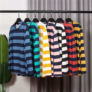 Áo thun tay dài dáng rộng họa tiết kẻ sọc size M-2XL thời trang đơn giản dành cho nam