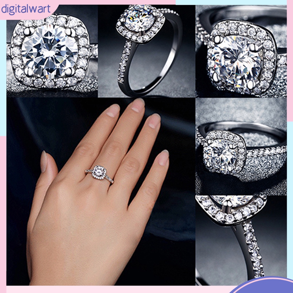 Nhẫn đính hôn mạ vàng trắng 9K đính kim cương nhân tạo