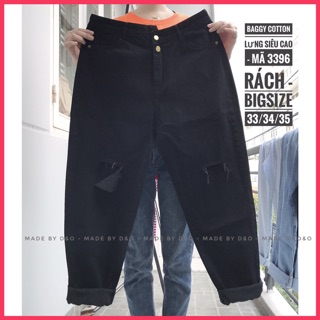 [Big Size 33~35] Quần Baggy Rách 2 Gối Đủ Màu - Form To Dài - Lưng Siêu Cao 2 Nút
