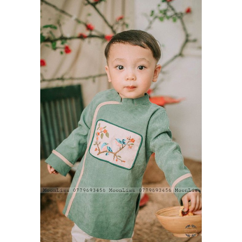 Áo Dài Bé Trai Thêu Tay Họa Tiết Chim Cho Bé Sản Xuất Trực Tiếp MOONLISA