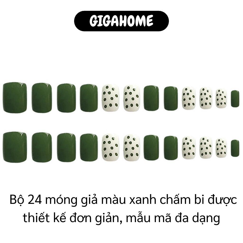 Móng Tay Giả GIGAHOME Bộ Nails 24 Móng Giả Màu Xanh Chấm Bi Đa Dạng, Thời Trang Nữ 8979