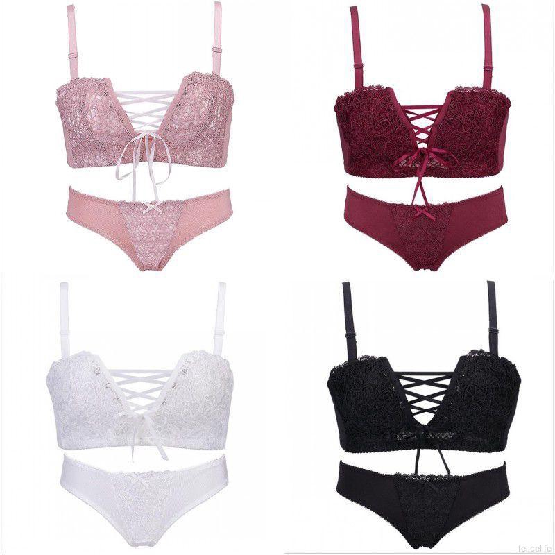 Set áo ngực không tay &amp; quần lót nữ thêu ren màu trơn