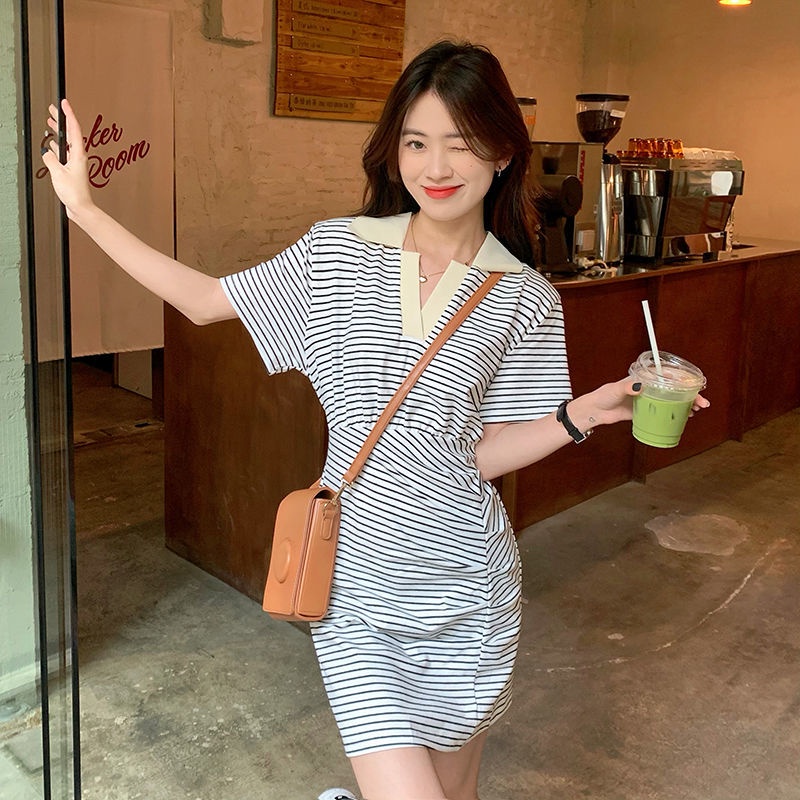Đầm PERTY ôm eo họa tiết kẻ sọc phong cách Hàn Quốc thời trang mùa hè cho nữ
