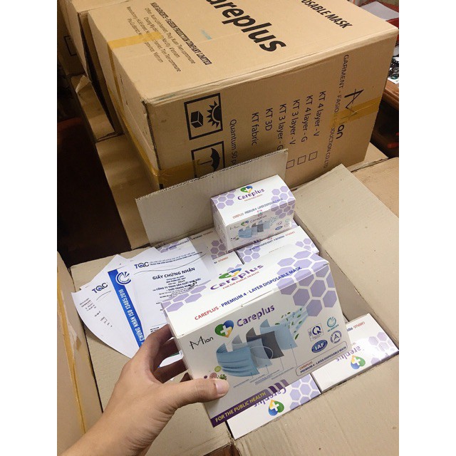 Khẩu trang y tế Kháng khuẩn 4 lớp Chống giọt bắn hàng chuẩn công ty Mian Careplus (Hộp 50 chiếc)