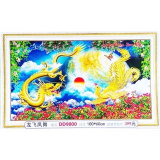 Tranh đính đá abc 3d long phụng sum vầy d9800 kt:100x60cm