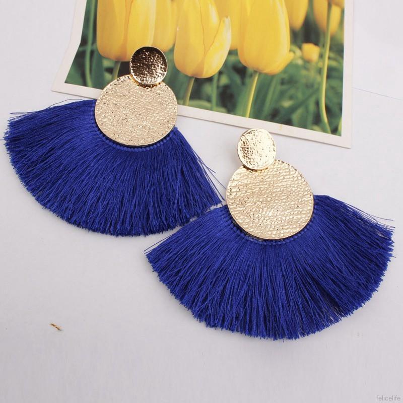 Đôi khuyên tai mặt tròn phối kiểu tua rua xinh xắn cho nữ