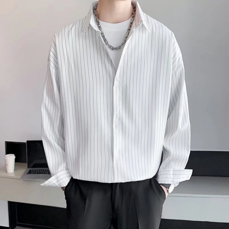 Long Sleeve Shirt Loose Black Plaid Pattern Korean Style Luxury Summer Fashion For Men